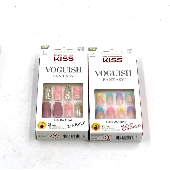 Lot of 5 KISS gel voguish long/medium press on nails pink gold blue glitter - Picture 3 of 3